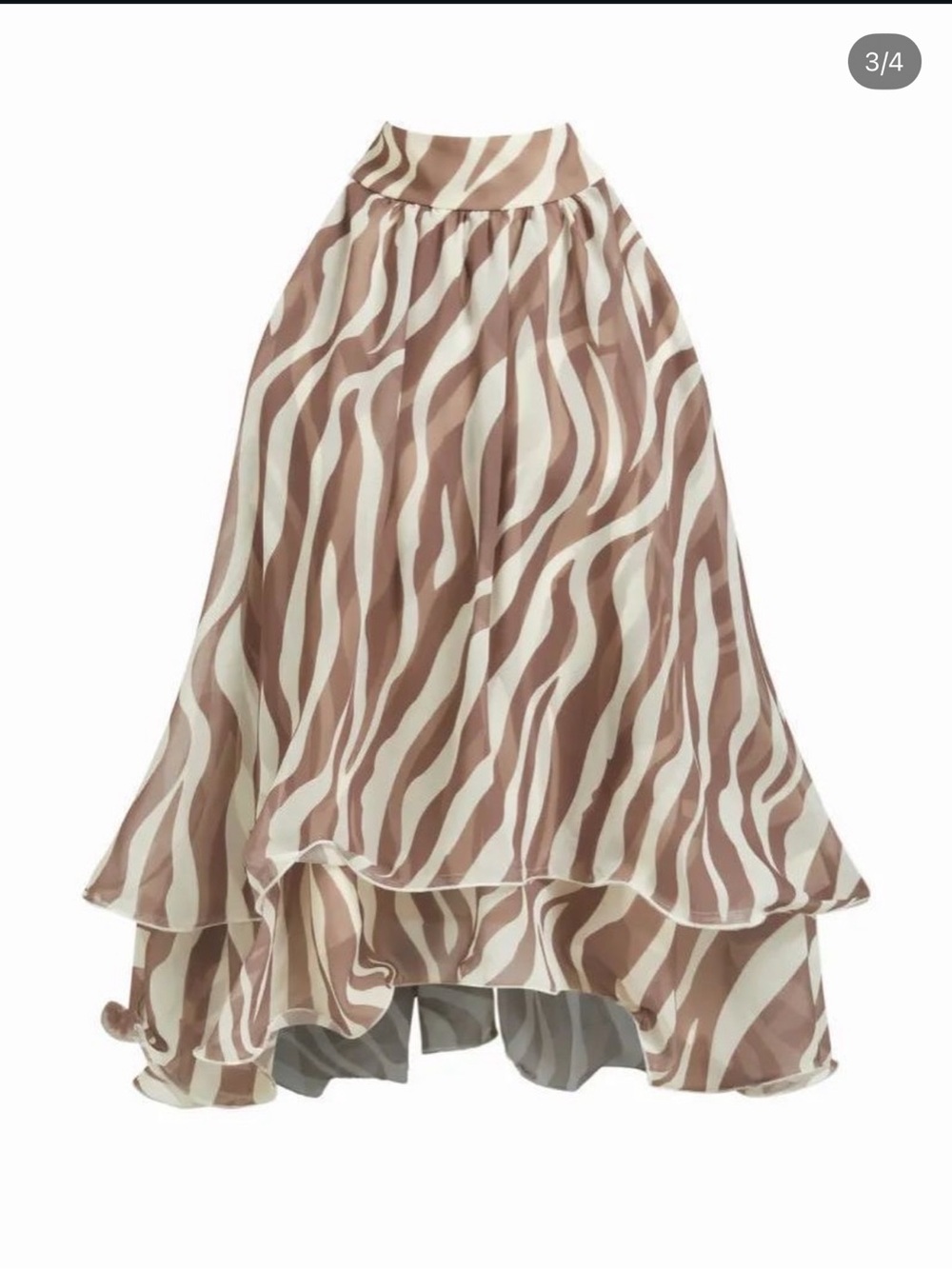 Cider High-Low Zebra Print Tiered Skirt in Cream and Brown